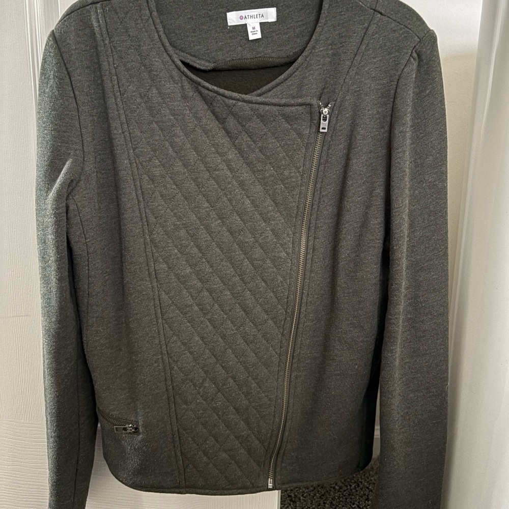 Athleta Quilted Asymmetrical Zip Jacket - Charcoal/Green